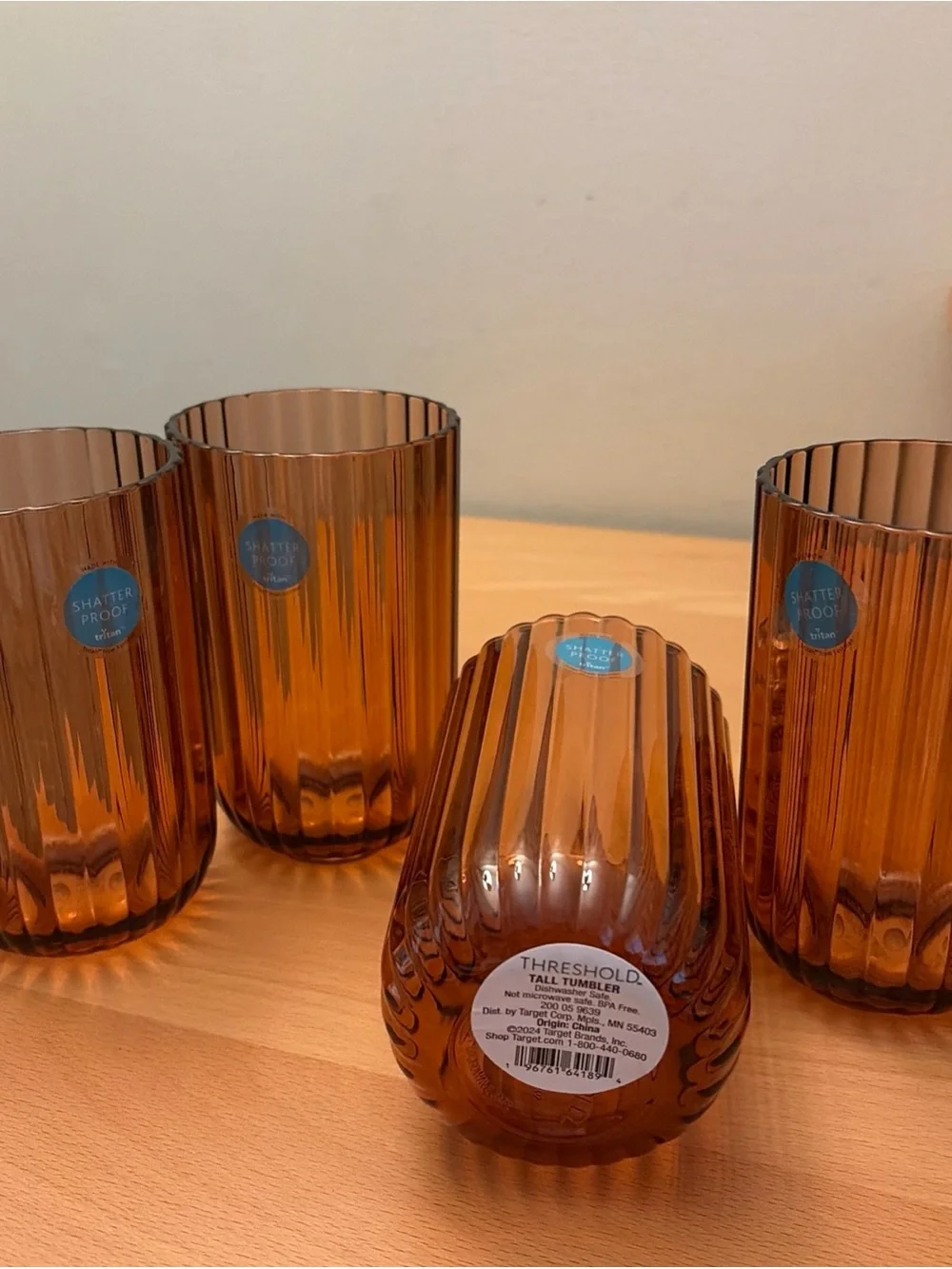 Amber Ribbed Drinkware Set - Shatterproof Tumblers
